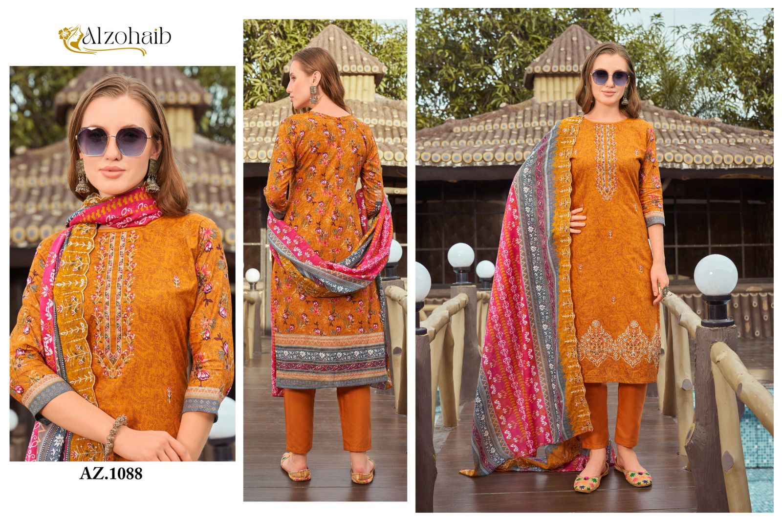 Alzohaib Az 1086 To 1088 Cotton Printed Dupatta Pakistani Suits Suppliers In India